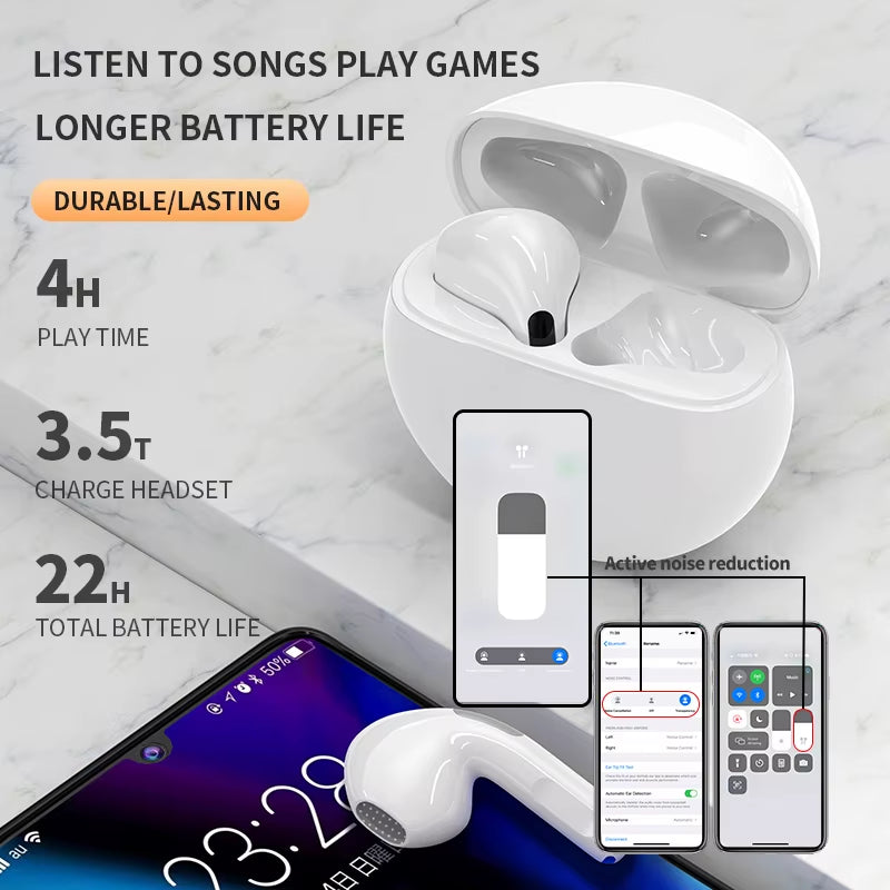 Original Air Pro 6 TWS Wireless Bluetooth Headset 5.3 Headphone Mini Earphone with Mic Charging Box for Xiaomi Iphone Earbuds